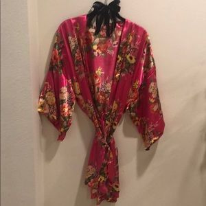 Pink floral kimono robe! Silk! ONLY WORN ONCE!